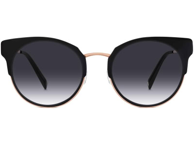 Front View Image of Cleo Sunglasses Collection, by Warby Parker Brand, Jet Black with Rose Gold Color