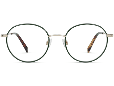 Front View Image of Duncan Eyeglasses Collection, by Warby Parker Brand, in Forest Green with Polished Gold Color