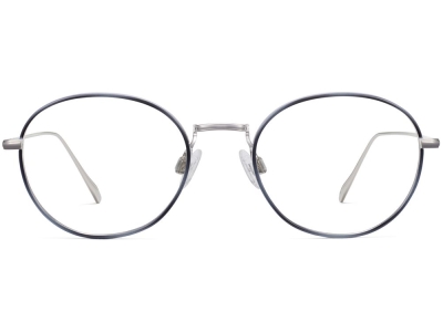 Front View Image of Colvin Eyeglasses Collection, by Warby Parker Brand, in Polished Silver with Belize Blue Color