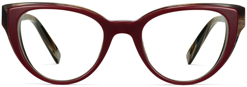 Front View Image of Camila Eyeglasses Collection, by Warby Parker Brand, in Oxblood with Striped Elm Color